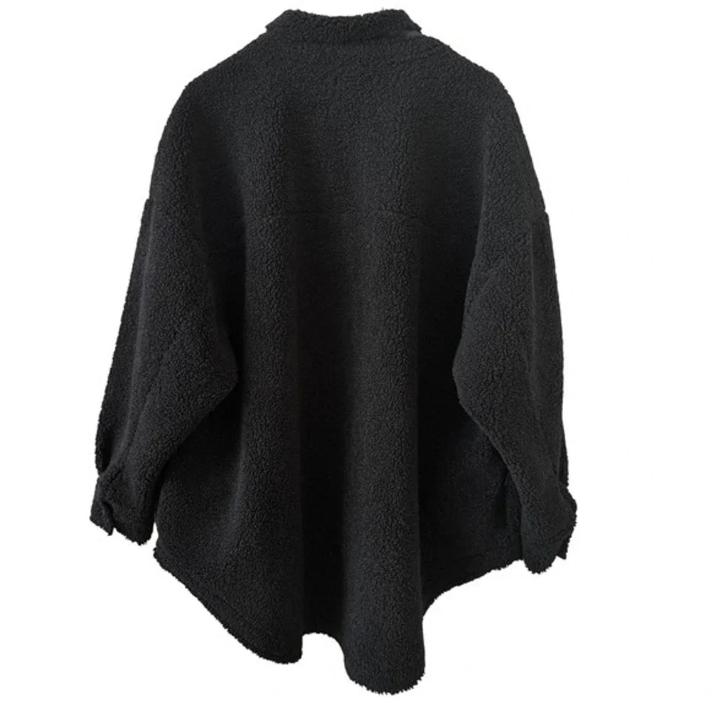 Good‎ American Black Sherpa Teddy Fleece Shacket Oversized Jacket Coat - Picture 6 of 6
